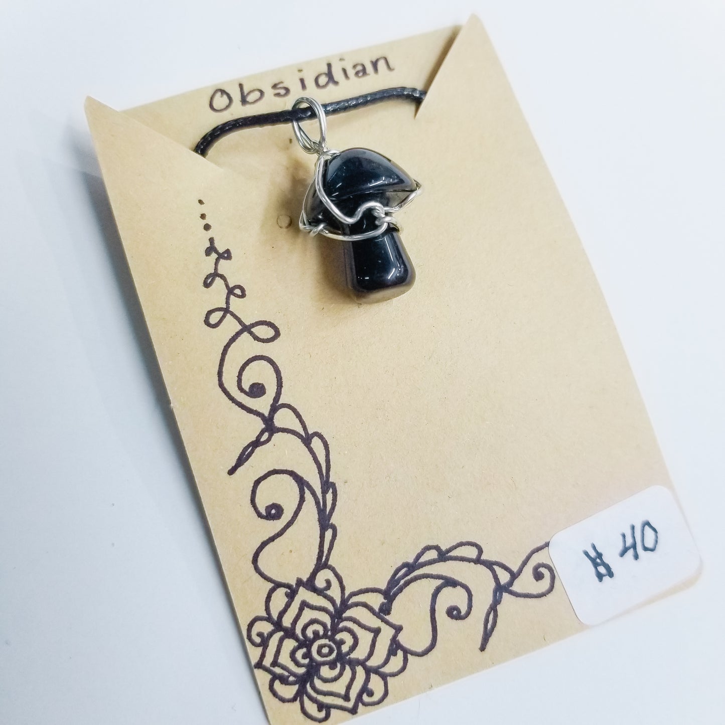 Obsidian Mushi Handwrapped Necklace