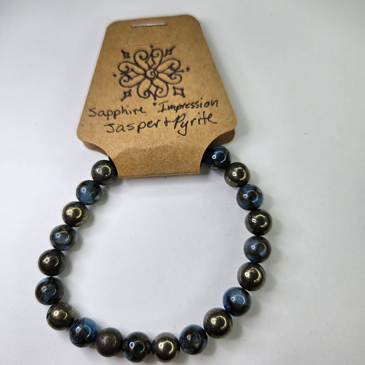 Sapphire Impression Jasper & Pyrite Crystal Bracelet