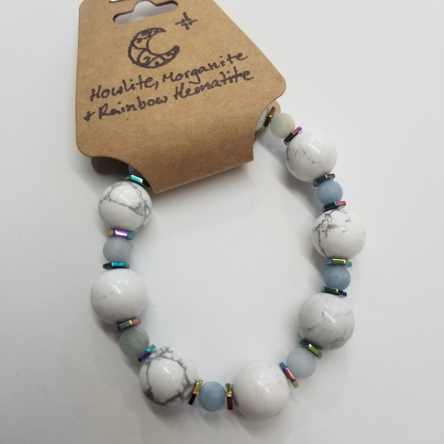 Howlite, Morganite & Rainbow Hematite Crystal Bracelet