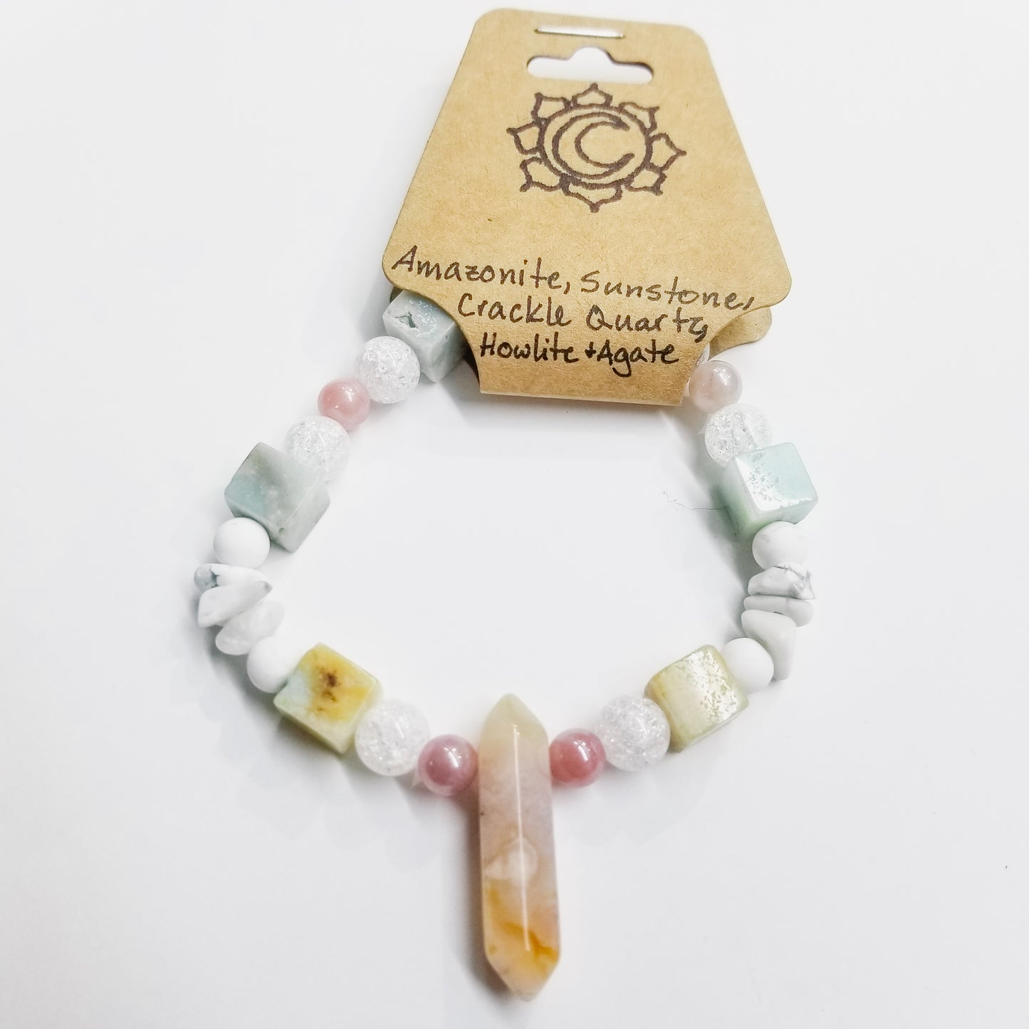 Amazonite, Sunstone, Crackle Quartz, Howlite & Agate Crystal Bracelet