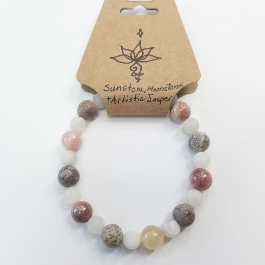 Sunstone, Moonstone & Artistic Jasper Crystal Bracelet