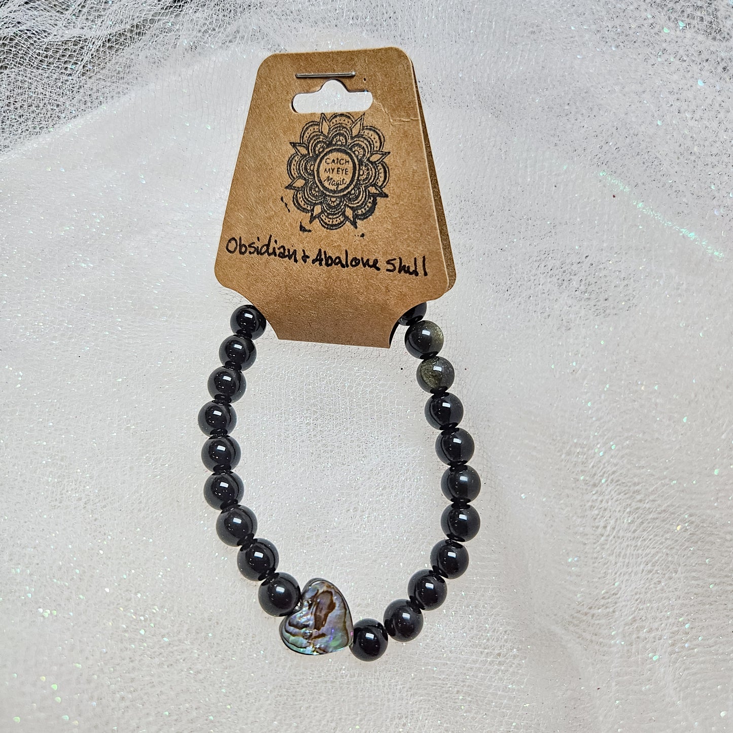 Obsidian & Abalone Shell Crystal Bracelet