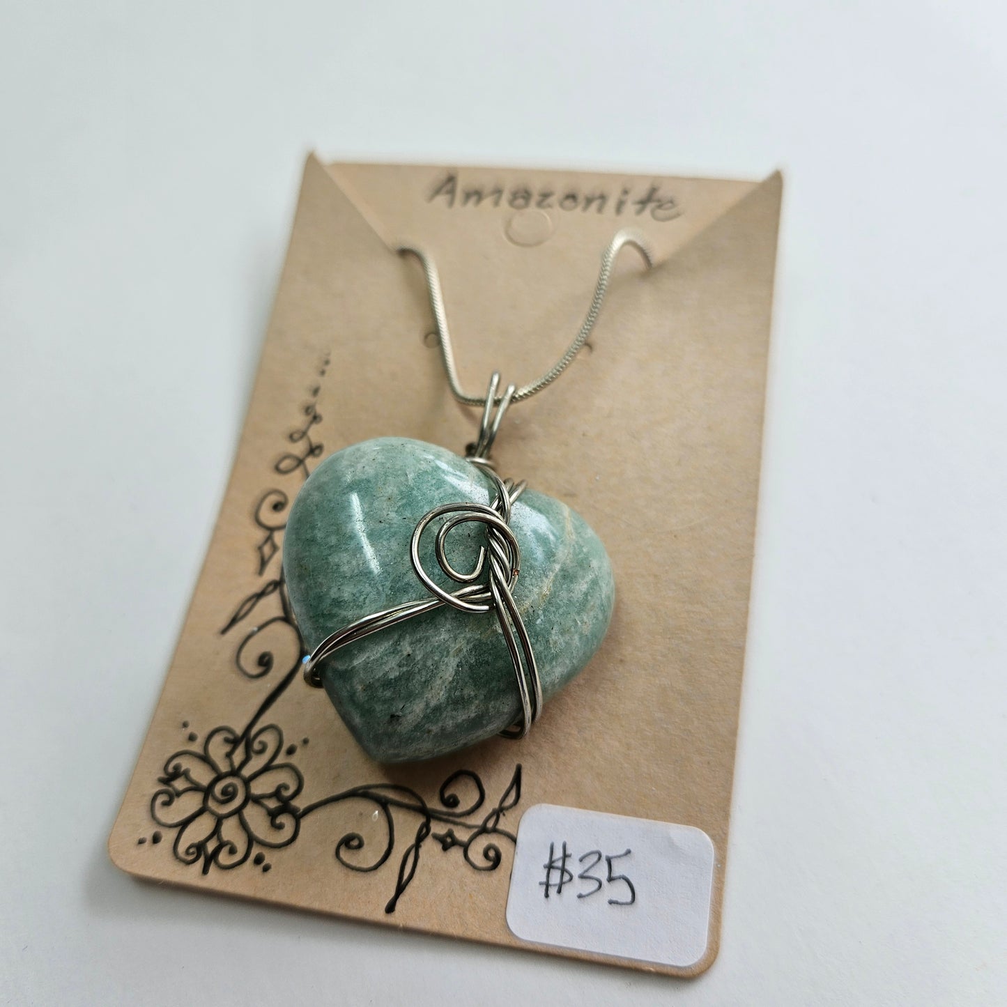 Amazonite Heart Handwrapped Necklace