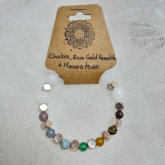 Chakra, Rose Gold Hematite & Moonstone Crystal Bracelet