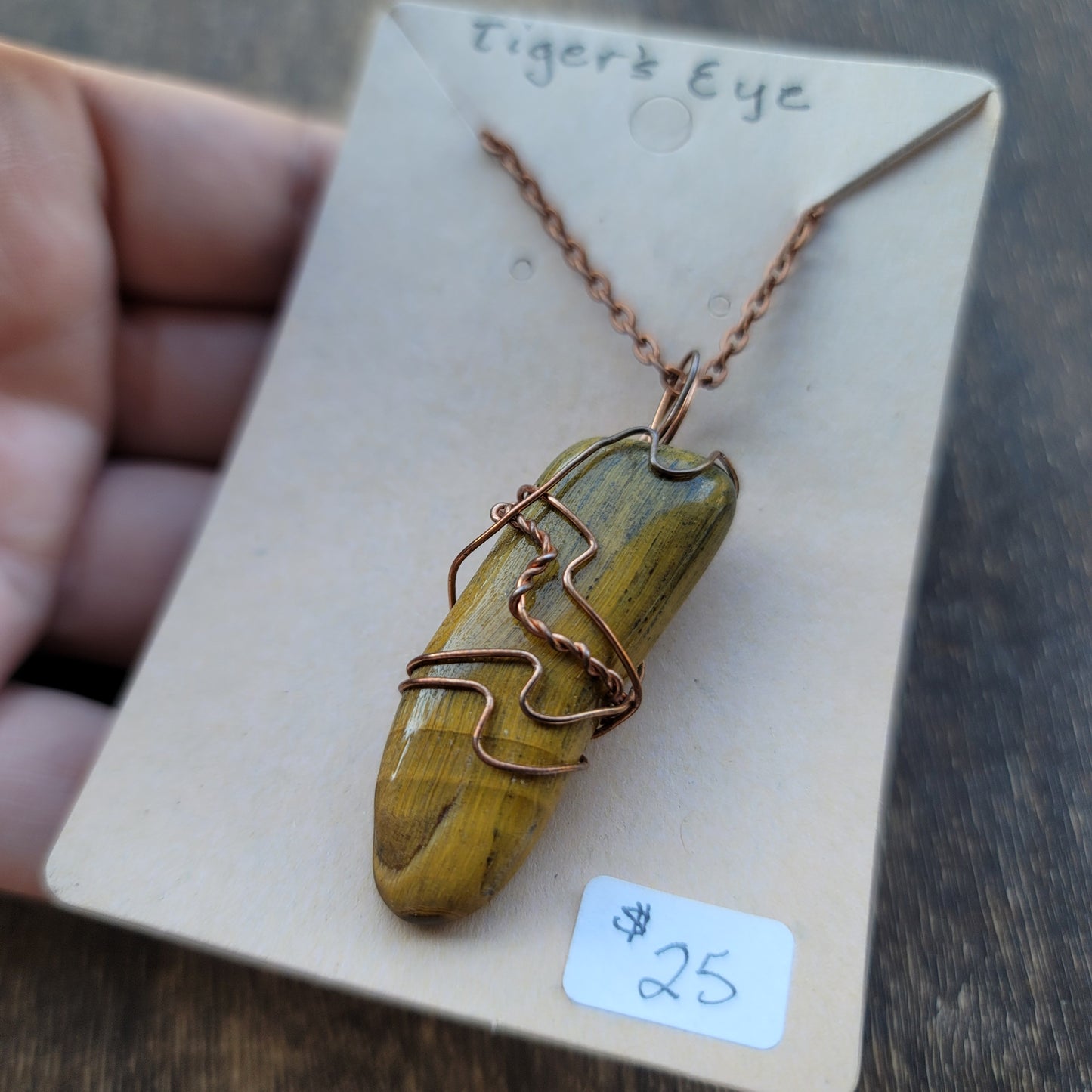 Tiger’s Eye Copper Wrap Necklace | Reiki Infused Solar Plexus and sacral Chakra Crystal Jewelry |  Motivation and Success Intention