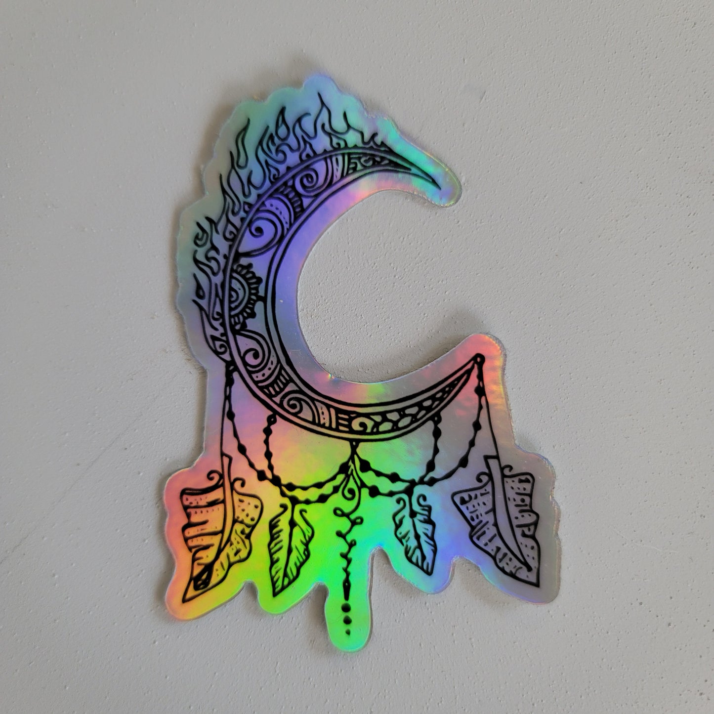 "Crescent Fire Moon Dreamcatcher" waterproof art sticker