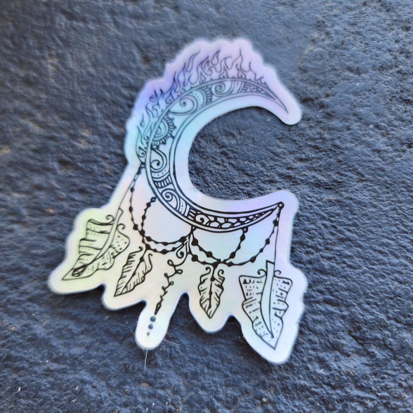 "Crescent Fire Moon Dreamcatcher" waterproof art sticker