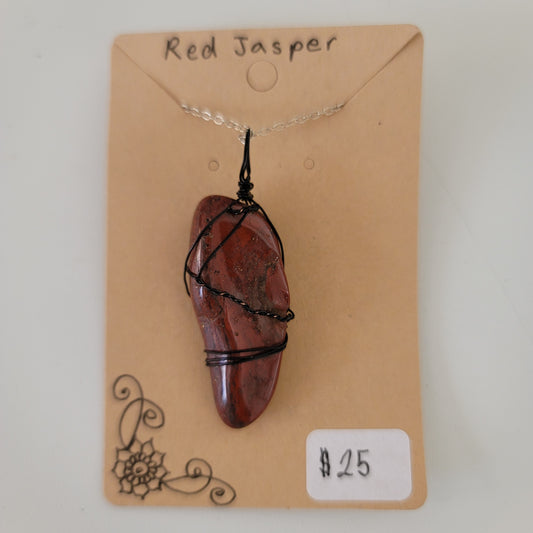 Red Jasper Crystal Necklace | Root Chakra| Grounding & Strength Intention | Hand Wrapped and Reiki Blessed Jewelry