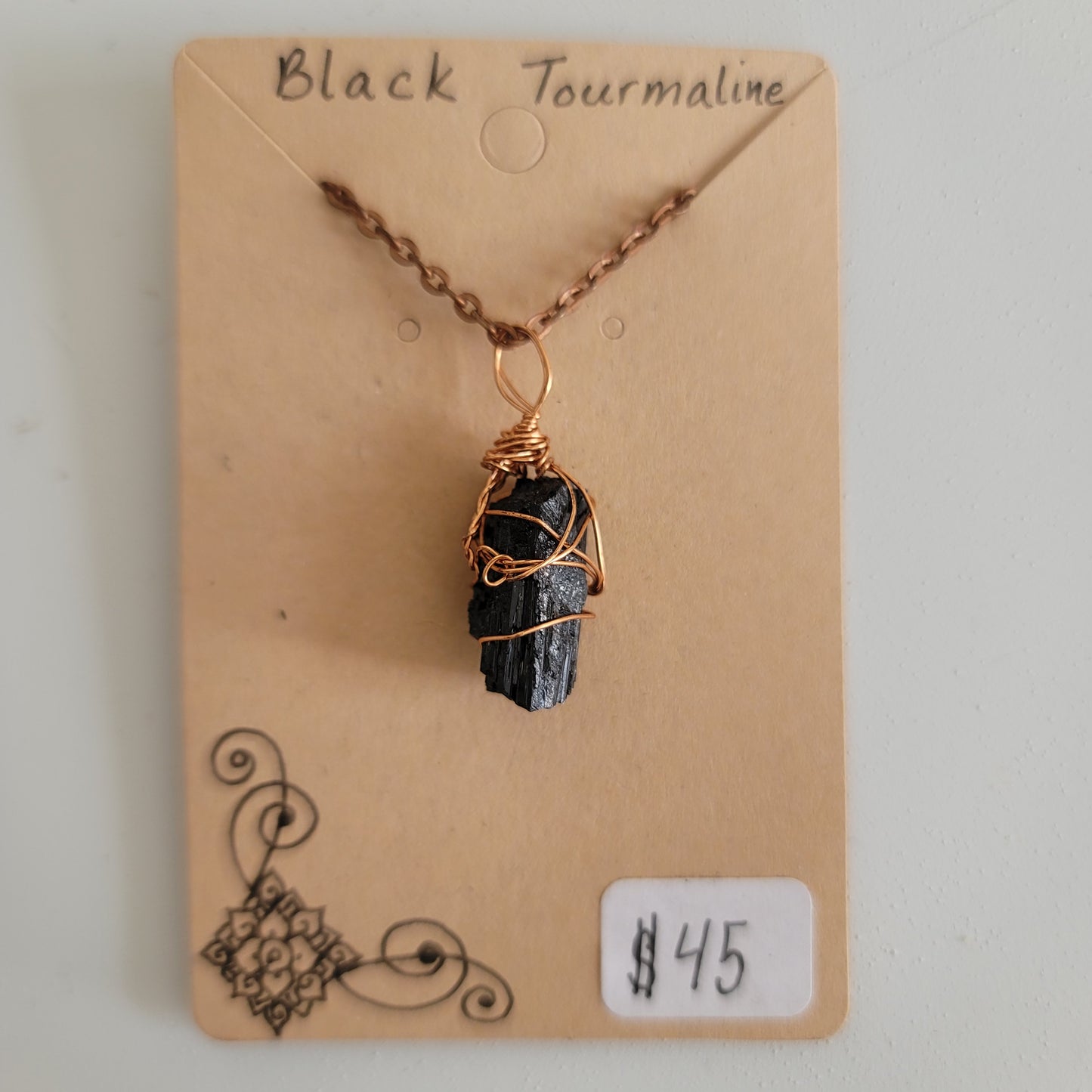 Black Tourmaline Crystal Necklace | Root Chakra| Protection| Block Negative Energy | Hand Wrapped and Reiki Blessed Jewelry