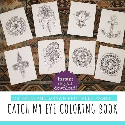 COLORING BOOK Mandala & Henna Inspired 20 Printable Pages Freehand Drawn | Poster | Instant Digital Download