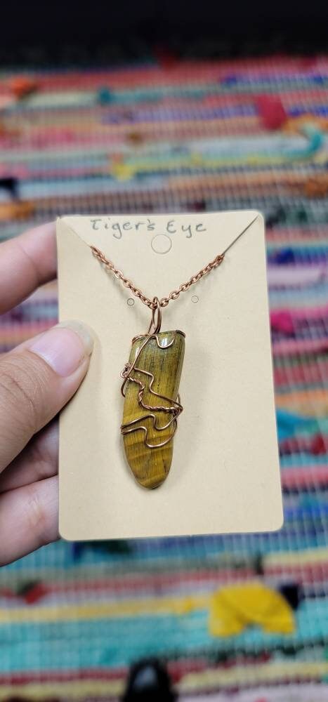 Tiger’s Eye Copper Wrap Necklace | Reiki Infused Solar Plexus and sacral Chakra Crystal Jewelry |  Motivation and Success Intention