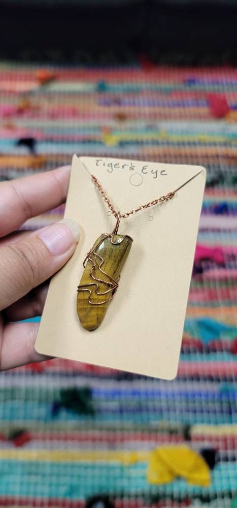 Tiger’s Eye Copper Wrap Necklace | Reiki Infused Solar Plexus and sacral Chakra Crystal Jewelry |  Motivation and Success Intention
