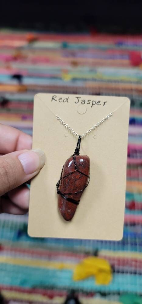 Red Jasper Crystal Necklace | Root Chakra| Grounding & Strength Intention | Hand Wrapped and Reiki Blessed Jewelry