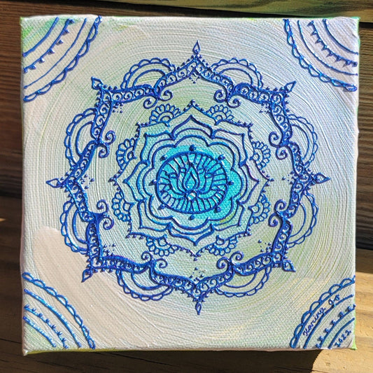 Healing Blossom Original Mandala Painting | 6x6 Freehand Reiki Infused Intention Artwork